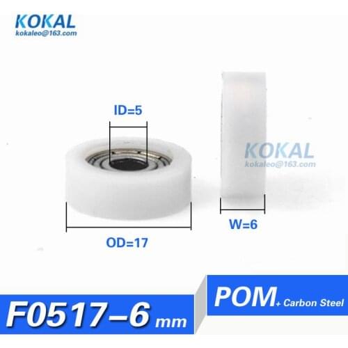 [F0517-6]free shipping 10PCS minisize flat type roller wheel roller 5*17*6 bearing pom pulley roller