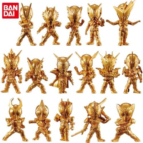 Bandai Genuine Gashapon Anime Kamen Rider Line Up Small Golden Figure Build Zi-O Geiz Woz Gaim Action Figure Model Gacha Toys