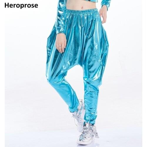 Heroprose Brand 2018 Fashion personality water blue big crotch trousers stage performance wear harem pants hip hop skinny pant