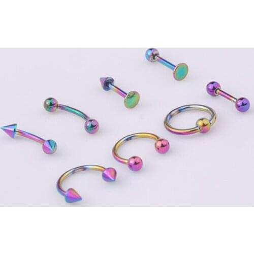 8pcs/set Stainless Steel Barbell Helix Lobe Tongue Belly Nose Rings Ball Punk Helix Rook Tragus Septum Lip Eyebrow Body Piercing