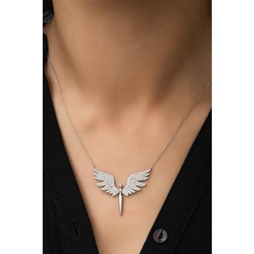 Michael Angel Model White Cubic Zirconia 925 Sterling Silver Necklace