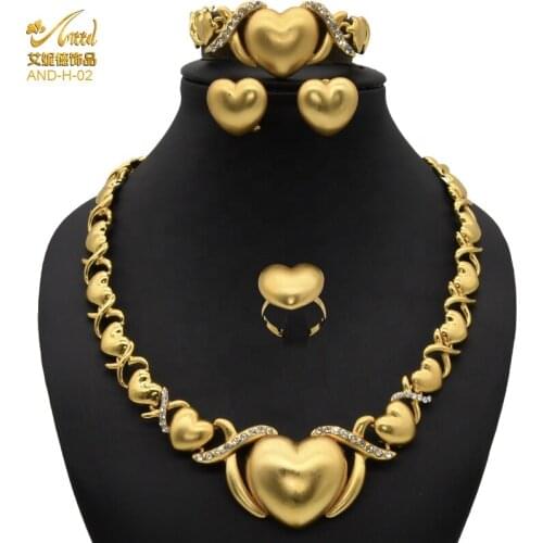ANIID XOXO Heart Necklace Sets Imitation Jewelry Nigerian Wedding Ethiopian Women Luxury Accessories Bride Moroccan 24K Alloy