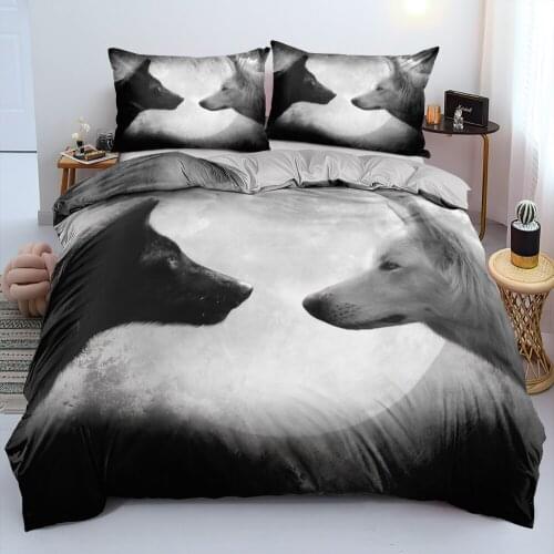 Duvet Cover Sets Animal Wolves King,Queen,Full Digital Printing Comforter Covers Bed Linen 3pcs Bedding Set Gray 230x220cm Size