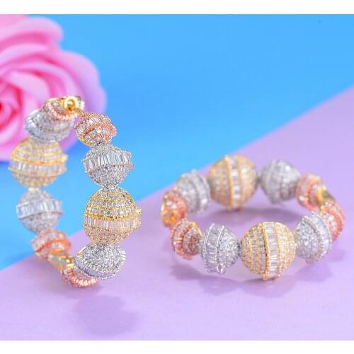 LARRAURI Geometric Bubble Big Hoop Earrings For Women Statement Cubic Zirconia Inlaid Earrings Jewelry Gift Wife Girls