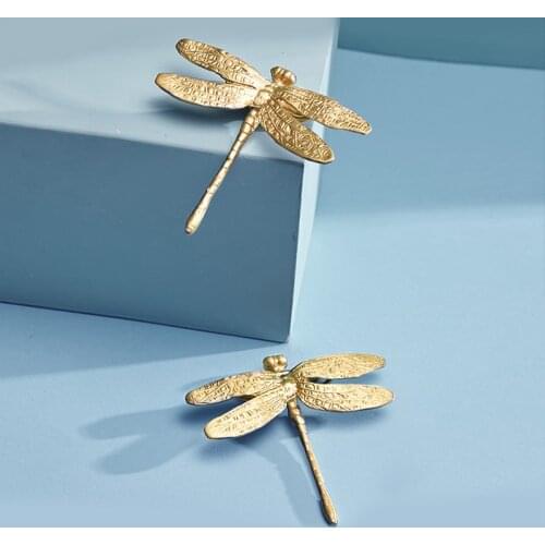 Brass Dragonfly Furniture Handle Luxury And Individual Cabinet Knob Furniture Accessories Background Wall Decor Door Accessories