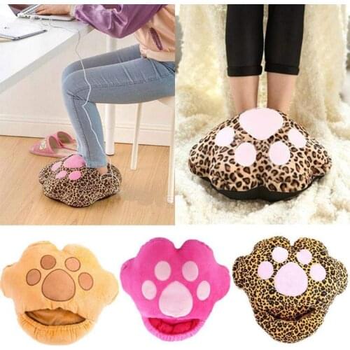 Cute Cartoon USB Foot Warmer Electrical Heating Plush Shoes Winter Heater Home Office 3 Colors