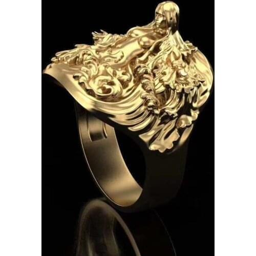 Fashion Gold Bling Bling Sexy Beauty Girl Figure Jesus Ring Men High Quality Copper Metal Charm Punk Rings for Women Jewelry