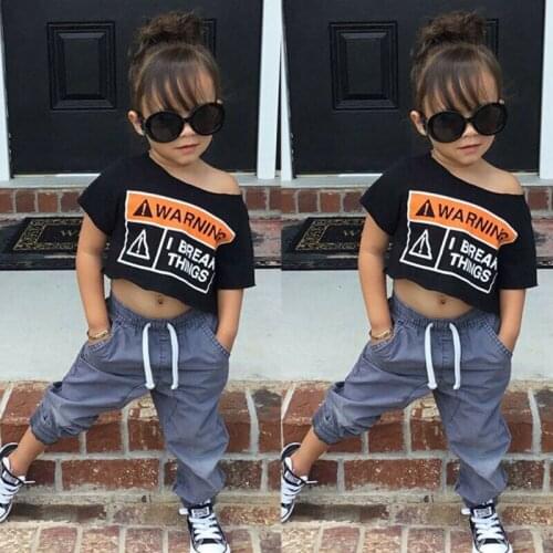 Fashion Kid Toddler Baby Girl Boat Neck Crop Top T-shirt Leggings Outfit Clothes Set
