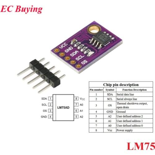 LM75 LM75A Sensor Module Temperature Sensors High Speed I2C IIC Interface High Precision LM75AD
