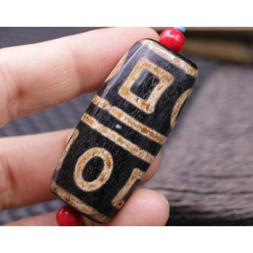 Power Tibetan Old Agate HEAVEN&EARTH special Shape dZi Bead Amulet Pendant 4A Talisman Treasure