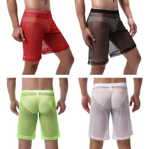 Mens mesh breathable underwear transparent youth seduction fun loose mesh low waist fashion sport quick dry boxy middle pants