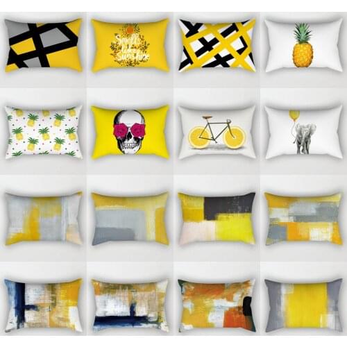 Nordic Geometric Abstract Oil Painting Yellow Cushion Covers Polyester Pineapple Print Pillowcase Sofa Throw Pillows Xmas Decor