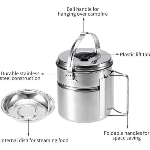 Small Outdoor Camping Hanging Pot Boil Water Cookware With Lid And Handle