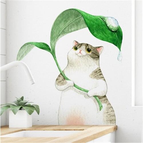 2021 New Hidden Rain Kitten Cartoon Wall Sticker For Creative Childrens Room Kindergarten DIY Home Decoration