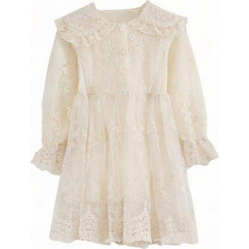 Autumn Girl Dress Wedding Elegant with Lace Apricot Princess Flower Girl Dresses Evening Prom Vestidos Girls Dresss AE50GD