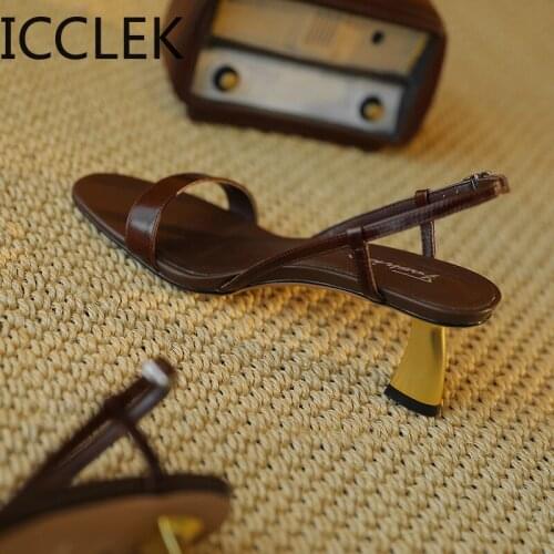 Summer Sandals Women Shoes Genuine Thick High Heel Shoes Buckle Cross-tied Sandals Ladies