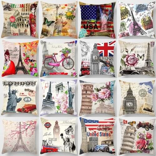 Famous Countries Scenic Pillow Cover London Bridge Captive Palace Throw PillowsDecor Home Sofa Decorative Pillowcase 45*45cm