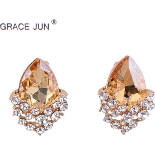 Korea Style Crystal Rhinestone Water Drop Shape Clip on Earrings No Pierced for Women Wedding Luxury Bridal Ear Buckle Earrings