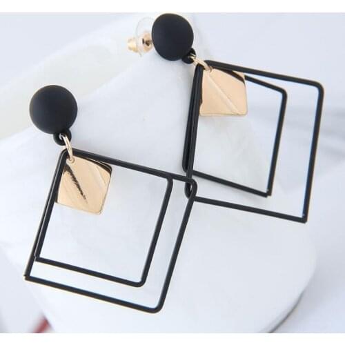 Fashion Small Geometric Square Drop Earrings For Women Ins Cold Wind Simple Hollow Rhombus Sequins Dangle Earings Brincos