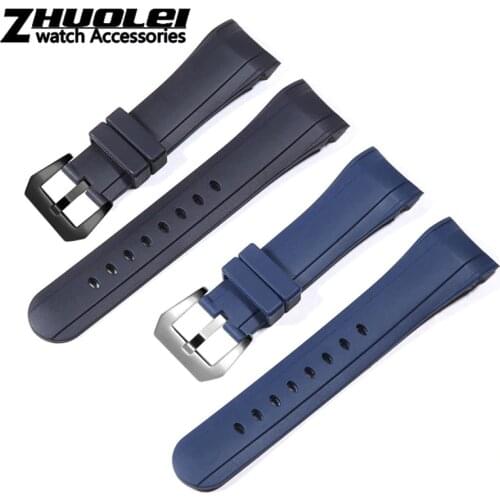 Luxury Blue Black 24mm Silicone watchband For Graham strap Racing Bent Watch band Rubber Bracelet with stainless steel buckle
