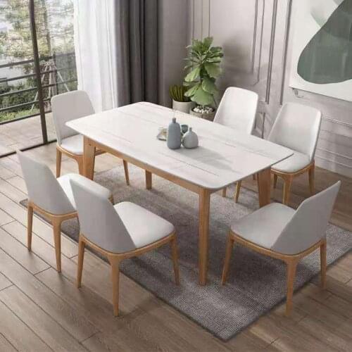 Nordic rock board dining table and chair combination of modern simple solid wood dining table economy small family size light lu