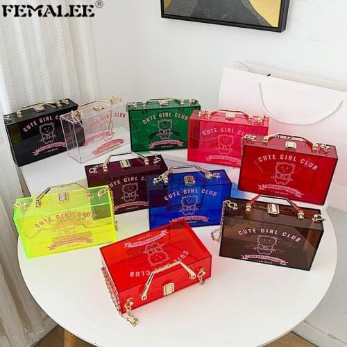 Cartoon Pattern Transparent Acrylic Box Style Women Crossbody Bag Party Clutch Sac Fashion Evening Women Purses and Handbags