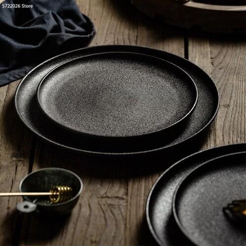 Steak Dinner Plate Western Food Plate Ceramic Square Plate Household Black Creative Japanese Western Breakfast Disc Beef Cutlery