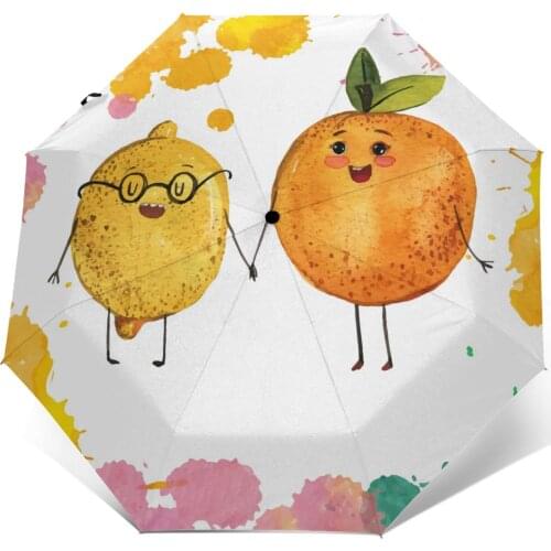 Wind Resistant Folding Automatic Umbrella Women Auto Friendship Watercolor Lemon Orange Windproof Umbrellas Rain For Men Parasol