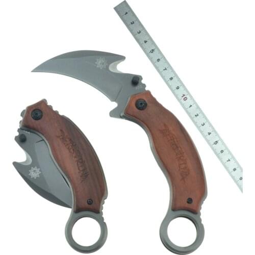 High quality cs go counter strike karambit knife folding tactical hunting cold finish steel knife with wood handle EDC tool