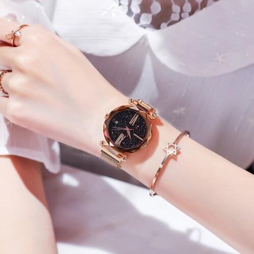 Best Selling Women Mesh Magnet Buckle Starry Sky Watch Casual Luxury Women Geometric Surface Quartz Watches Relogio Feminino+Box