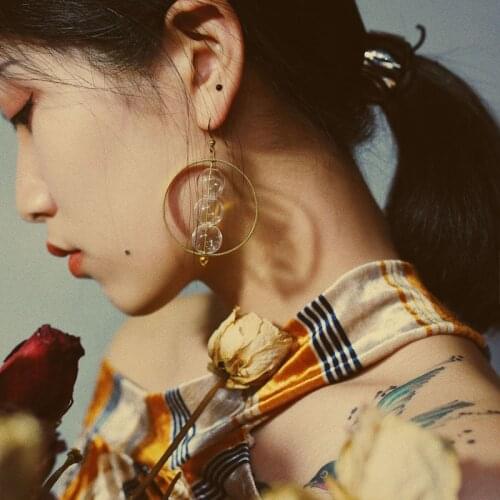 Original Design Brass Bubble Dangle Earrings For Women 2019 Vintage Old Unique Handmade Blown Glass Ball Drop Earrings Femme