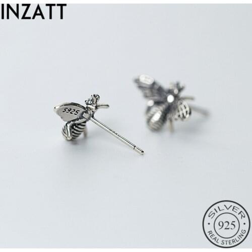 INZATT Vintage 925 Sterling Thai Silver Cute Bee Stud Earrings For Women Birthday Party Prevent Allergy FINE Jewelry Gift