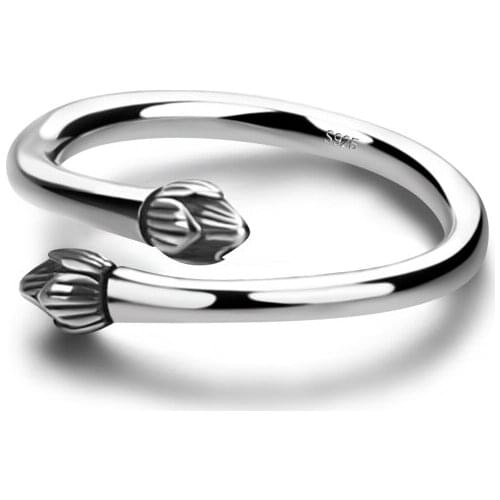 Vintage Thai silver lotus Knuckle Rings for Women Boho Flower 100% solid 925 sterling silver Ring Adjustable size Charm jewelry