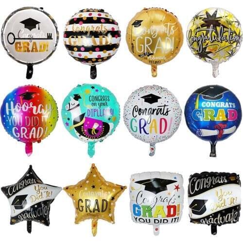 10pcs 18inch Star Round Graduation Foil Balloons Graduation Hat Congrats Grad Globos for Graduation Party Decoration Supplies