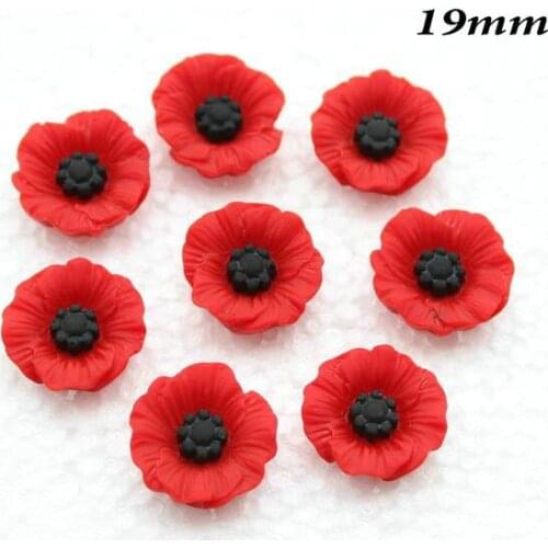 10pcs Chic Resin Red Poppy Flower Artificial Flower Flatback Embellishment Cabochons Cap for home decor 19mm
