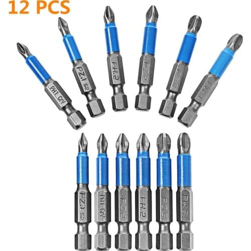 12pcs/set Magnetic Screwdriver S2 Steel Electric Screw Driver Bits Screwdriver Drill Bit PZ1, PZ2, PZ3, PH1, PH2, PH3