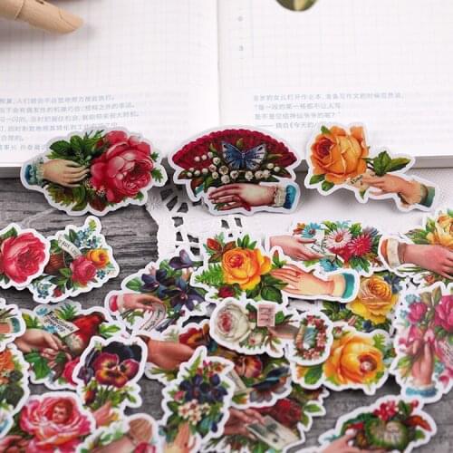 25PCS Vintage rose hand Paper Stickers Crafts And Scrapbooking stickers book Decorative sticker DIY Stationery