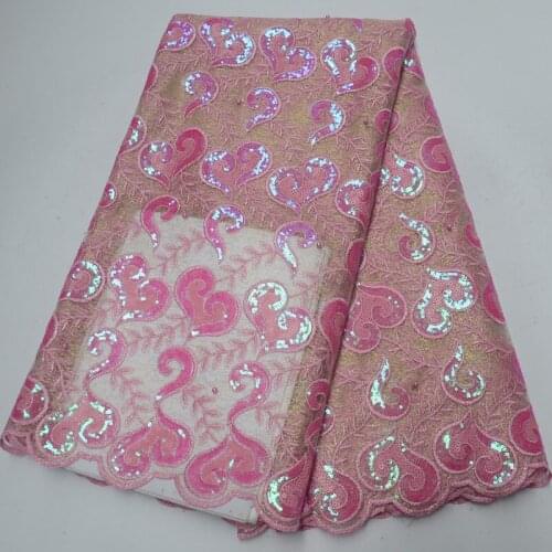 5yards/pc) high quality pink African sequins tulle lace fabric with beads fancy embroidered French net lace for dress FLP172