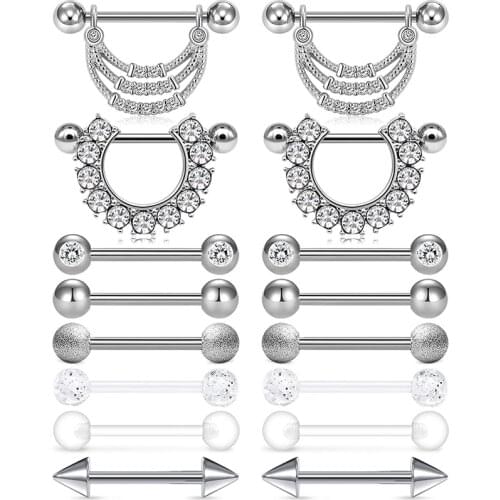 8 Pairs 14G Stainless Steel Screw Nipple Tongue Ring Barbell Body Piercing Jewelry Retainer 9/16 Inch 14mm for Women Men