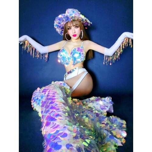 Sparkly party girl stage dance costume women bar nightclub club jazz dance wear