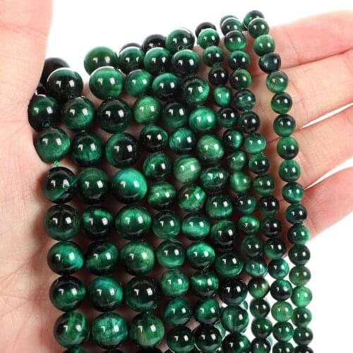 Natural Stone Beads Green Tiger Eye Stone Loose Beads for Jewelry Making Needlework DIY Bracelet Strand 4-12 MM