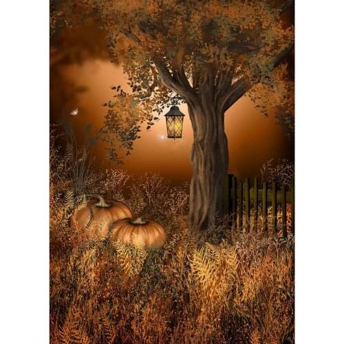 C Pumpkins Tree Lamp Fence Photo Background for Vinyl Backdrop for Children Baby Shower Photography Props Photophone