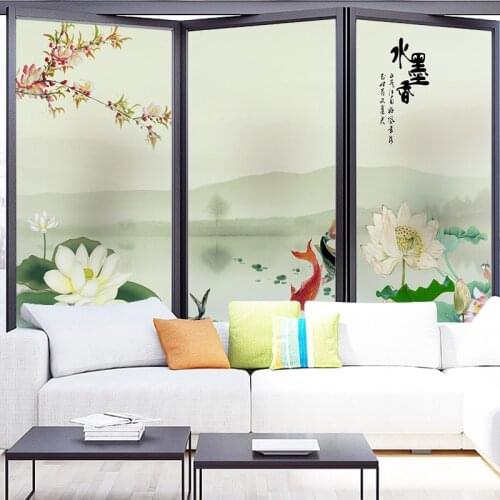 Living room partition decorative glass stickers transparent bathroom toilet anti-light sliding door electrostatic frosted film
