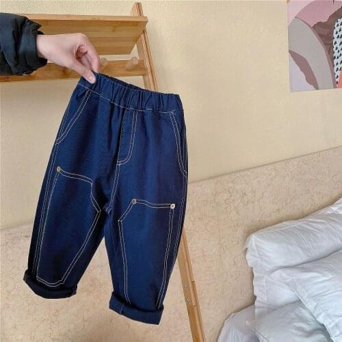 Children Jeans 2021 Spring and Autumn New Solid Color Personality Gold Button Cotton Boys and Girls Korean Pants