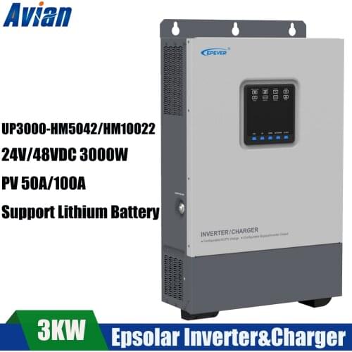 Epever 3KW Hybrid Solar Inverter 24V/48VDC Support Lithium Battery Built in 100A/50A MPPT Solar Controller Pure Sine Wave
