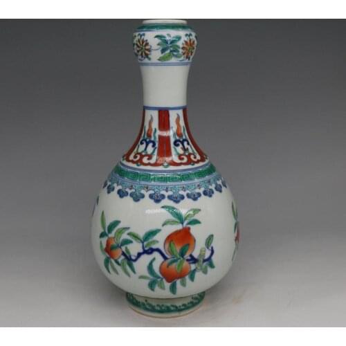 Antique QingDynasty porcelain vase,Three-fruit color Garlic bottle,painted crafts,Decoration,Collection&Adornment,Free shipping
