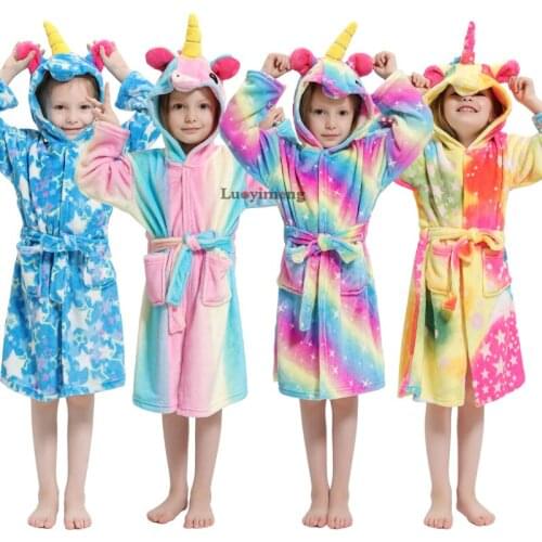 2021 Winter Children Kigurumi Hooded Bathrobes Kids Stitch Unicorn Bath Robe Animal For Girls Pyjamas Kids Sleepwear Nightgown