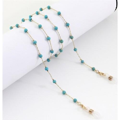 Imixlot 1 Piece Fashion Blue Natural Round Stone Glasses Chain Women Men Retro Sunglasses Lanyard Eyewear Holder Necklace