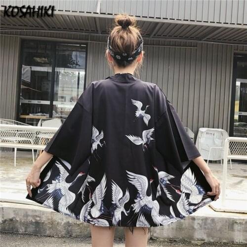 KOSAHIKI Japanese Kimono Women Yukata 2021 Chinese Kimono Cosplay Haori Obi Japanese Streetwear Clothing Harajuku Kimono Shirt