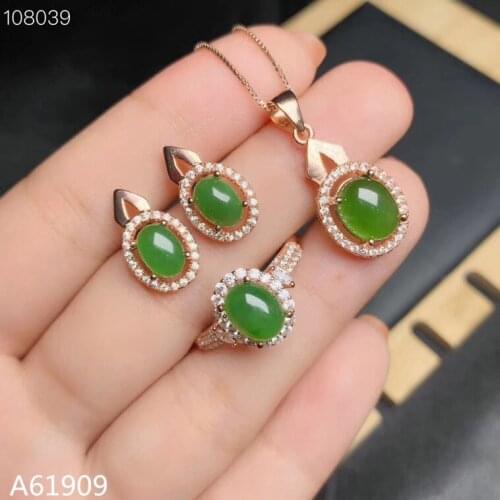 KJJEAXCMY exquisite jewelry 925 sterling silver inlaid natural jasper gemstone female earrings ring necklace pendant set support